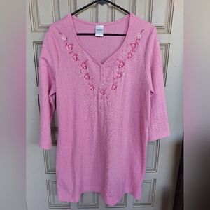 Blair Short Dress SzM 3/4Sleeves Pink Embroidered V Neck Cotton Polyester Blend